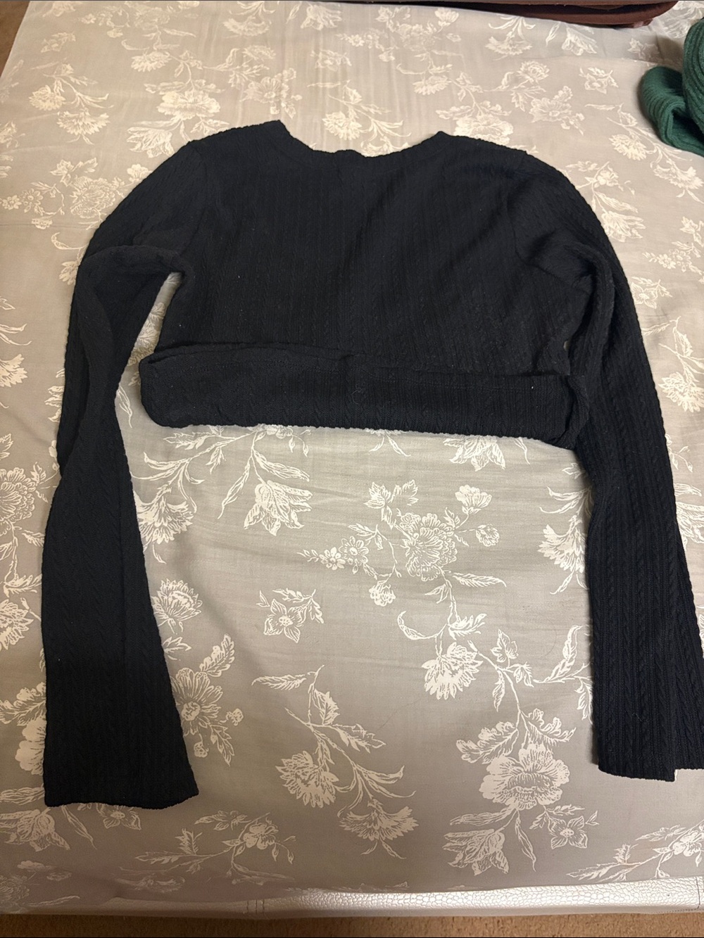 Black Ribbed Cropped Long Sleeve Sweater Top
